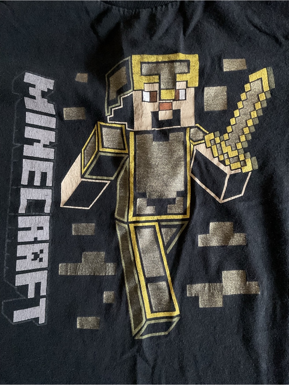 LG Black Minecraft Gold Character Graphic Tee